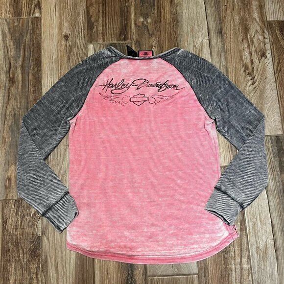 Harley Davidson Bling Pink Label Waffle Tee - Picture 3 of 3